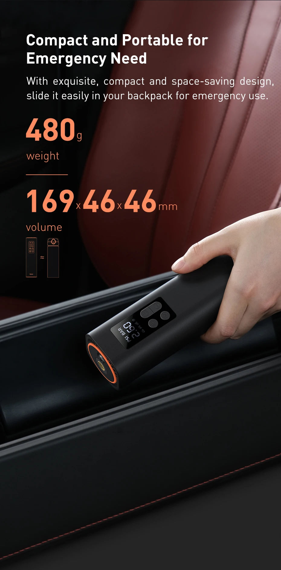 BASEUS Mini Portable Car Tire Inflator Smart Digital Inflatable Pump