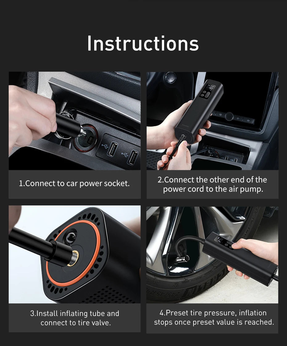 BASEUS Mini Portable Car Tire Inflator Smart Digital Inflatable Pump