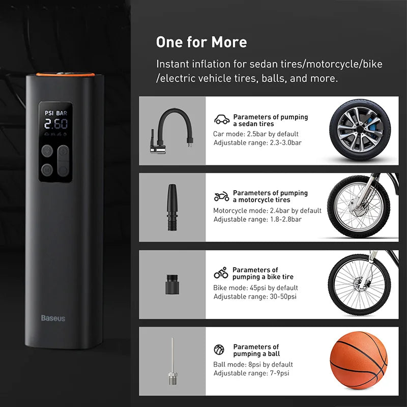 BASEUS Mini Portable Car Tire Inflator Smart Digital Inflatable Pump