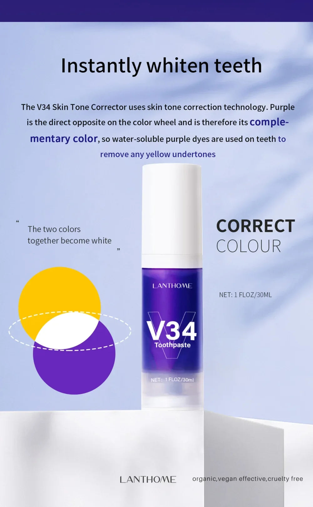 V34 Pro Removal Plaque Stain Purple Corrector Teeth Whitening Toothpaste