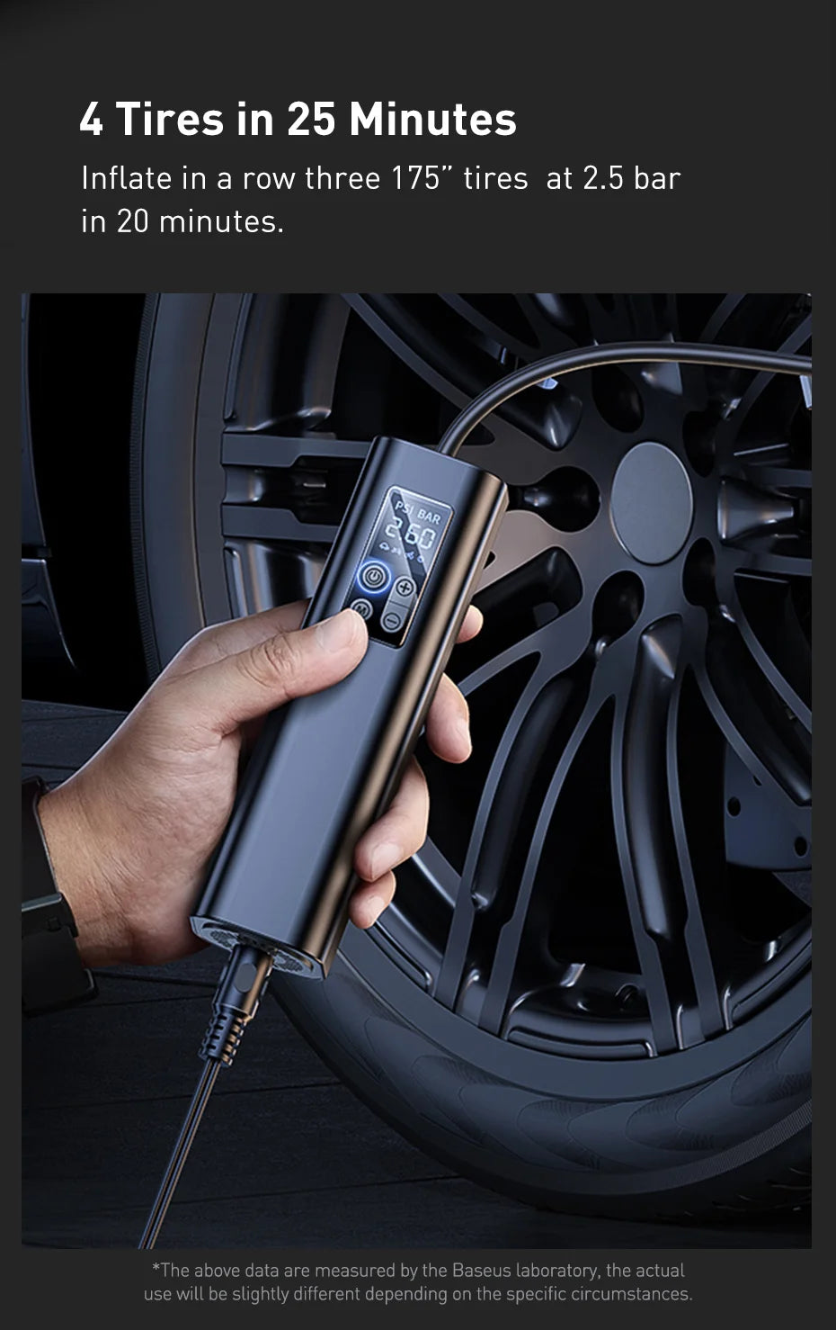 BASEUS Mini Portable Car Tire Inflator Smart Digital Inflatable Pump