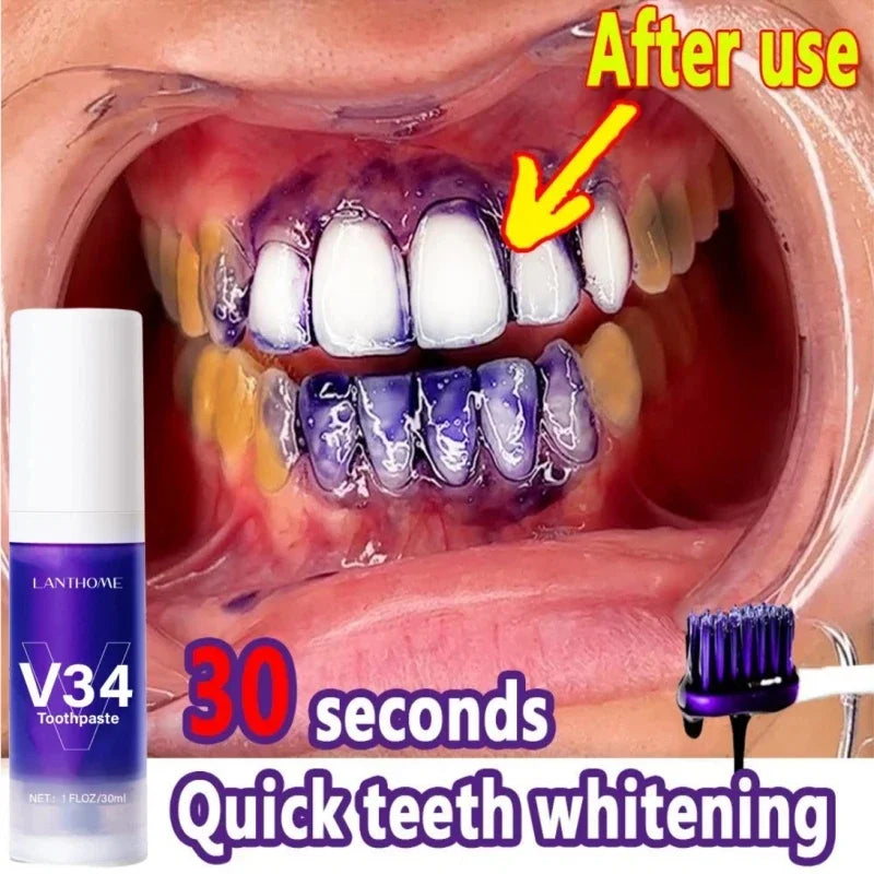 V34 Pro Removal Plaque Stain Purple Corrector Teeth Whitening Toothpaste