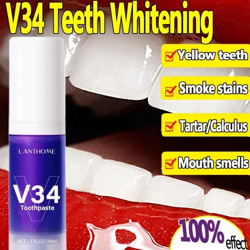 V34 Pro Removal Plaque Stain Purple Corrector Teeth Whitening Toothpaste