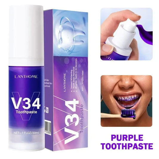 V34 Pro Removal Plaque Stain Purple Corrector Teeth Whitening Toothpaste